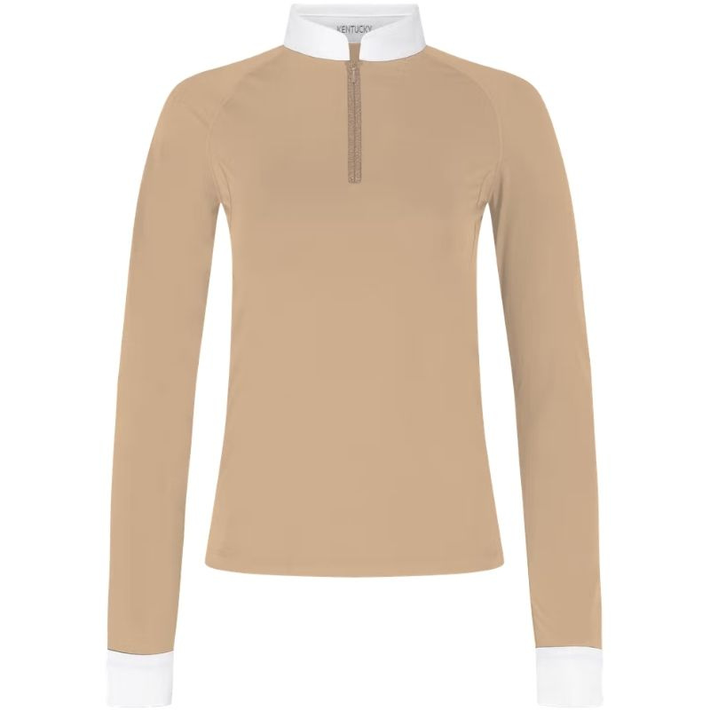 Competition Top Classic Glitter Zipper Long Sleeve Beige