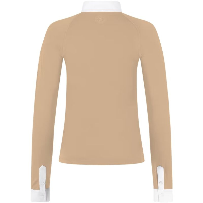 Competition Top Classic Glitter Zipper Long Sleeve Beige