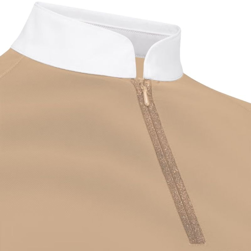 Competition Top Classic Glitter Zipper Long Sleeve Beige