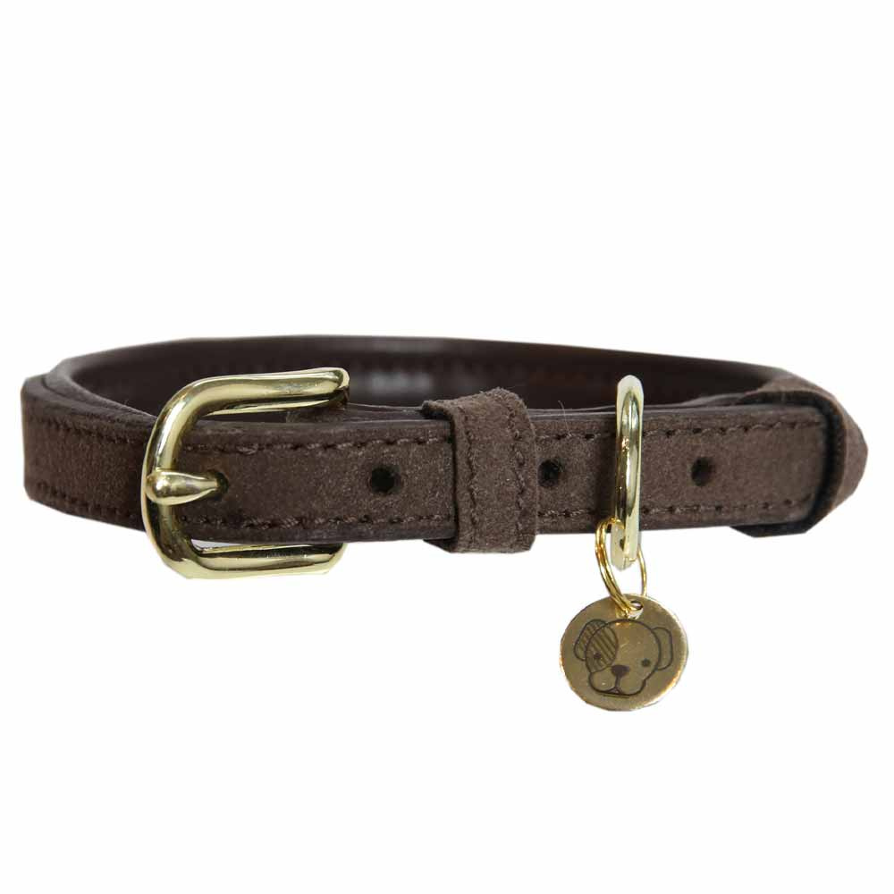 Dog Collar Velvet Leather Brown