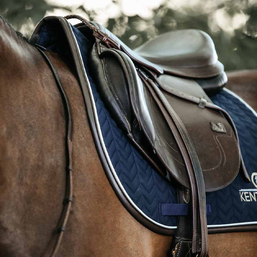 Saddle Pad Leather Fishbone Navy Blue