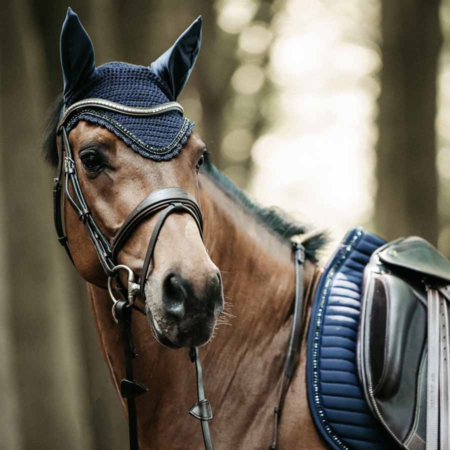 Ear Bonnet Long Stone & Pearl Dark Navy