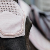 Fly Ear Bonnet Wellington Velvet Pearls Pink Fly Ear Bonnet Wellington Velvet Pearls Pink