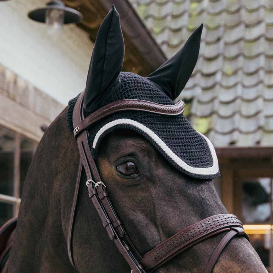 Ear Bonnet Wellington Plaited Cord Black