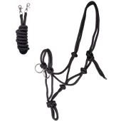 Rope Halter with Reins Knotted Black Rope Halter with Reins Knotted Black