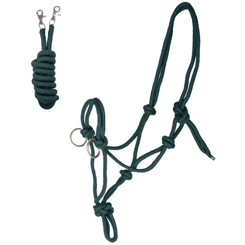 Rope Halter with Reins Knotted Green