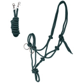 Rope Halter with Reins Knotted Green Rope Halter with Reins Knotted Green