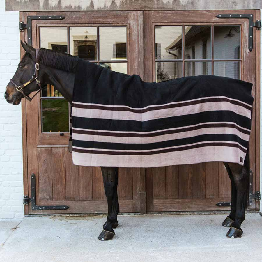 Fleece Rug Heavy Square Stripes Brown 210x200