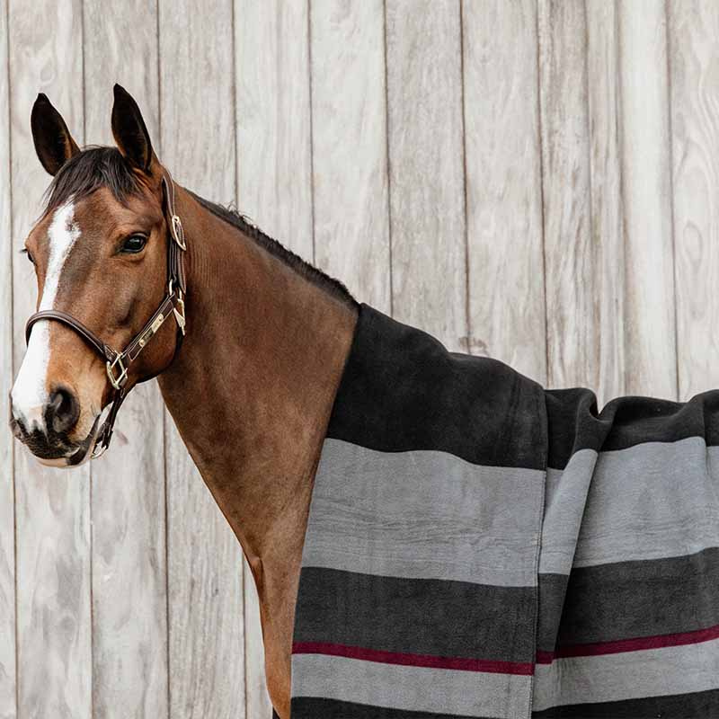 Fleece Rug Heavy Square Stripes Black