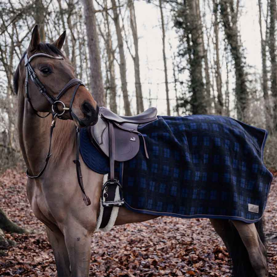 Quarter Rug Heavy Fleece Check Printing Navy Blue/Black