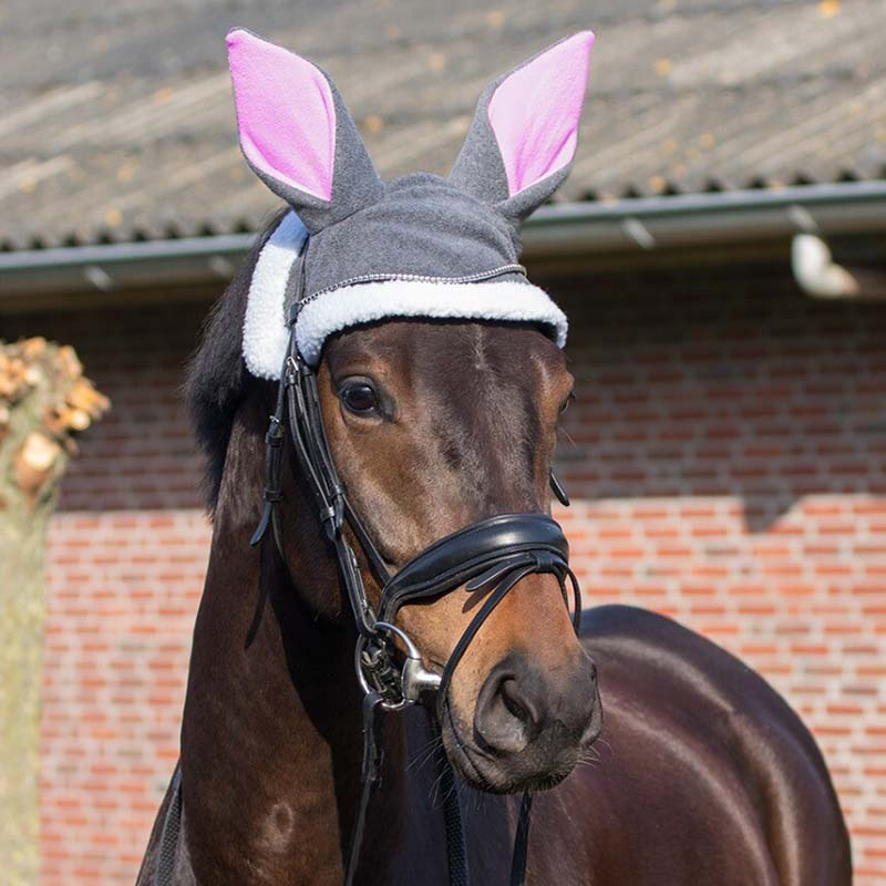 Ear Bonnet Rabbit Ears Gray/Pink