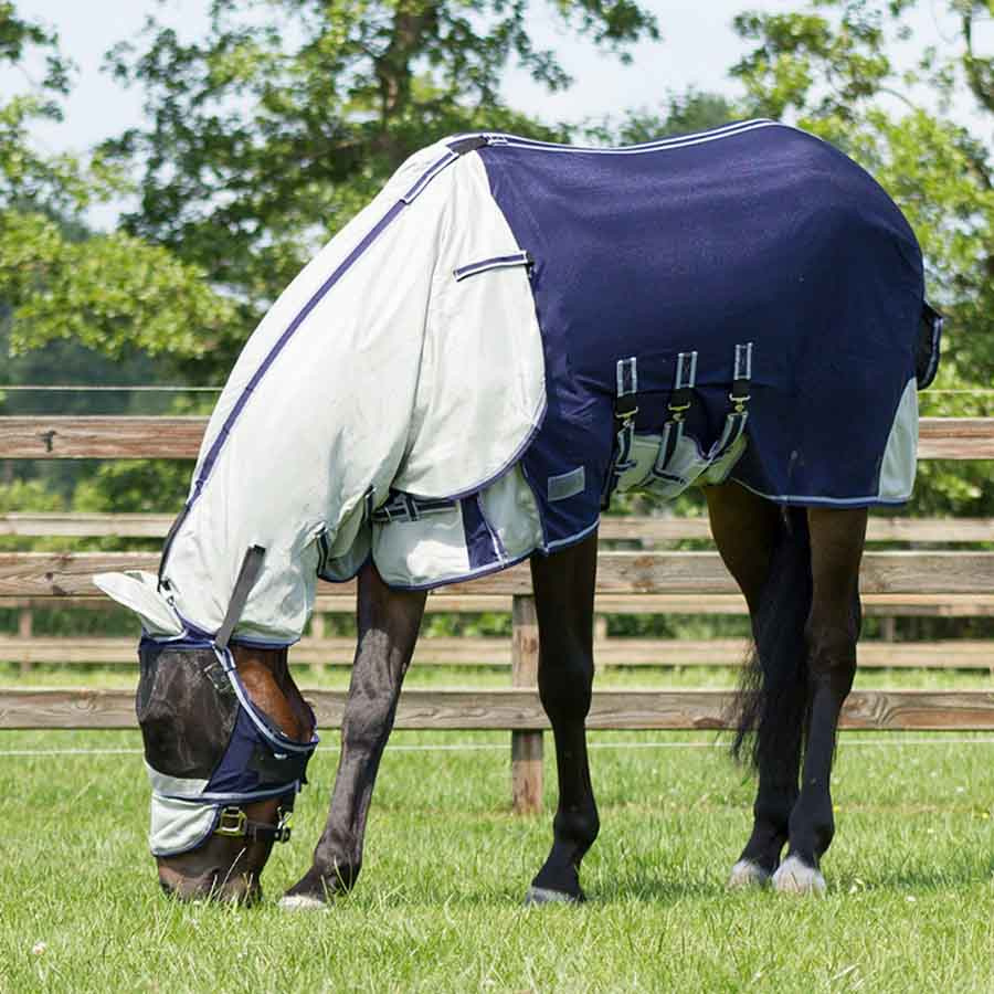 Fly Rug with Detachable Neck and Ear Bonnet Blue