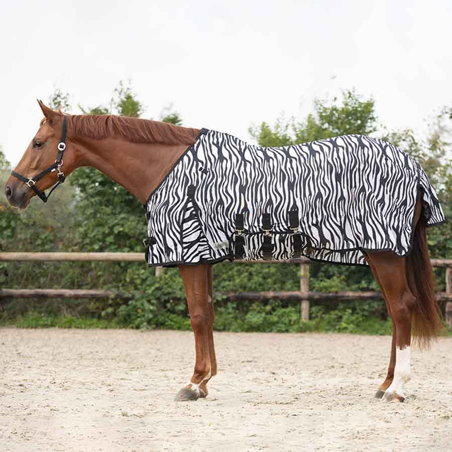 Fly Rug with Detachable Neck and Ear Bonnet Zebra Black/White