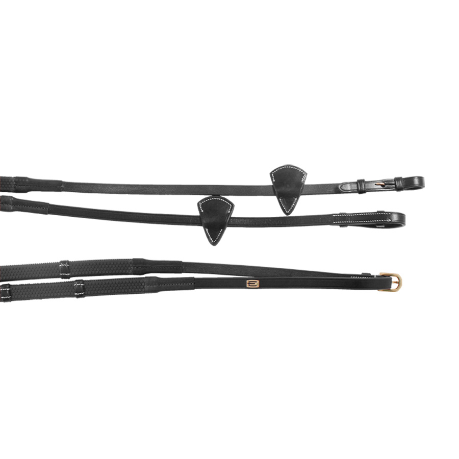 Rubber Reins E-logo with Stops Black/Brass