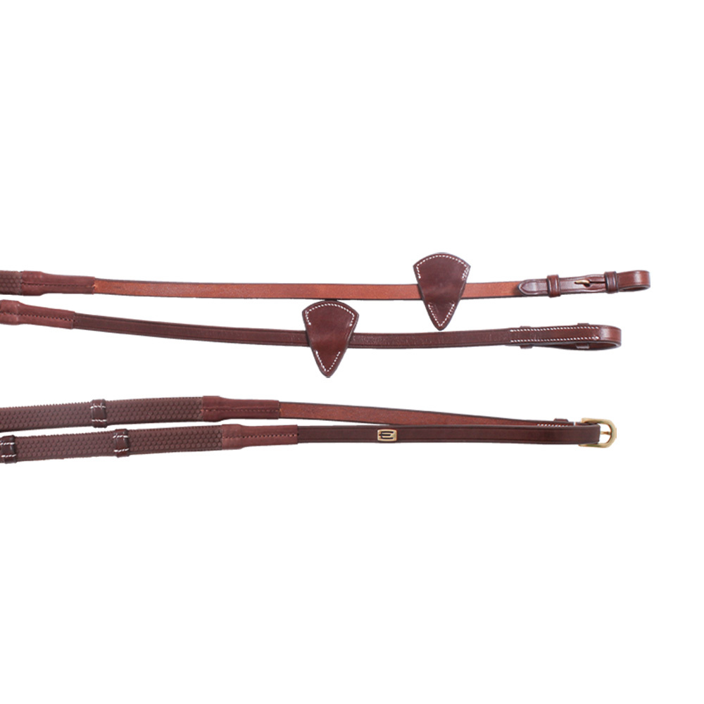 Rubber Reins E-logo with Stops Brown/Brass