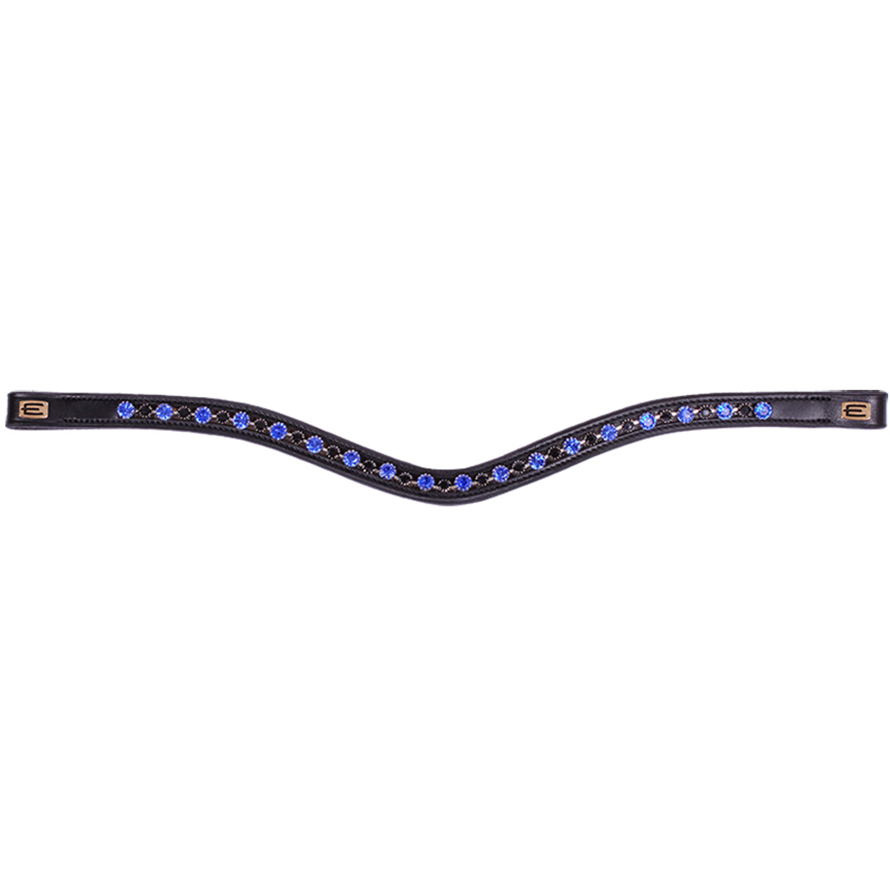 Browband E-Logo & Blue/Black Crystals Black/Brass