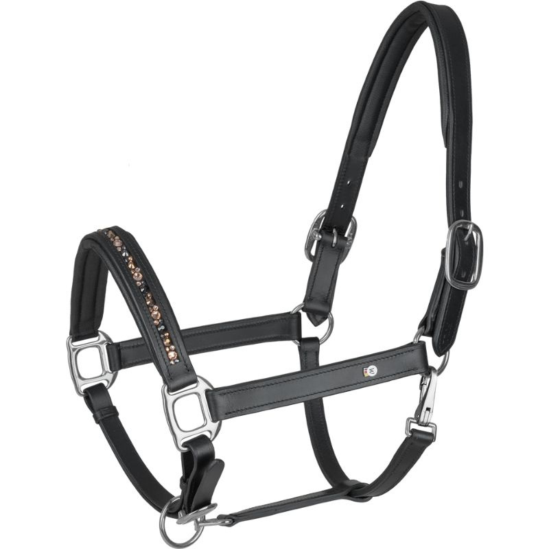 Leather Halter Crystal X-Line Black