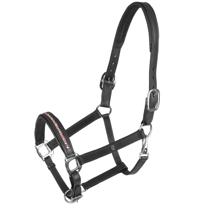 Leather Halter Crystal X-Line Black/Pink