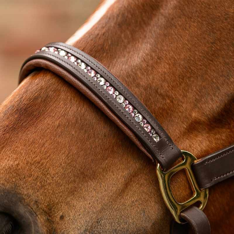 Leather Halter Crystal X-Line Brown/Pink