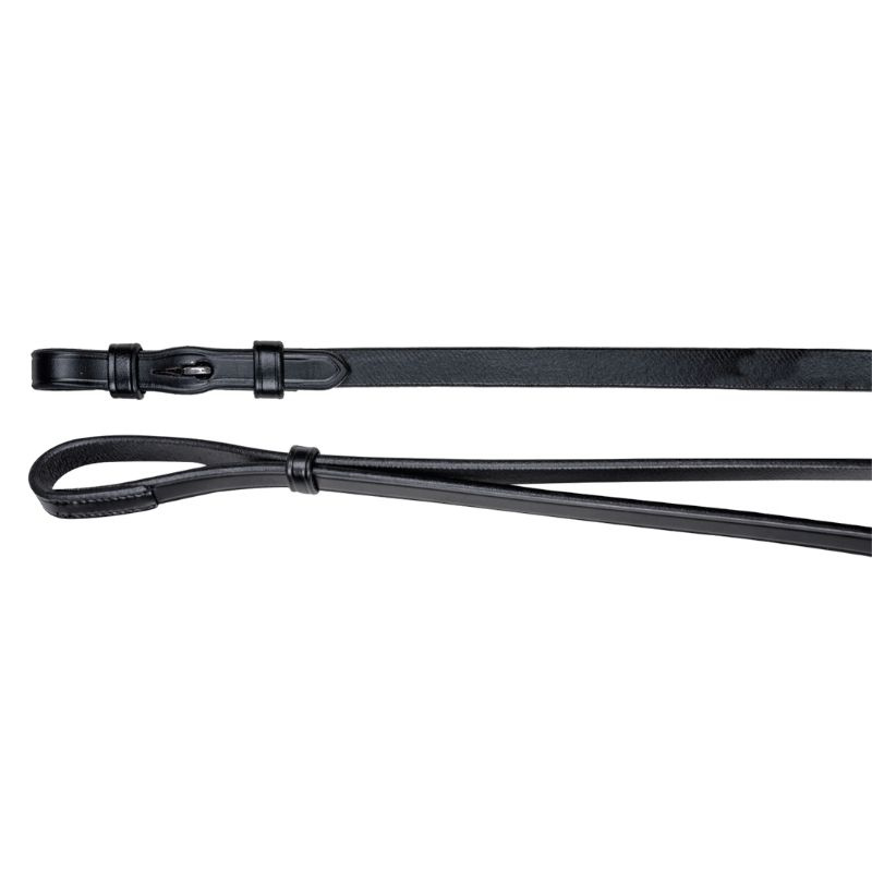 Curb Reins Leather 12mm Hooks Black