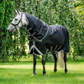 Turnout Rug with Hood Amigo Bravo 12 Plus 100g Black/Gray Turnout Rug with Hood Amigo Bravo 12 Plus 100g Black/Gray