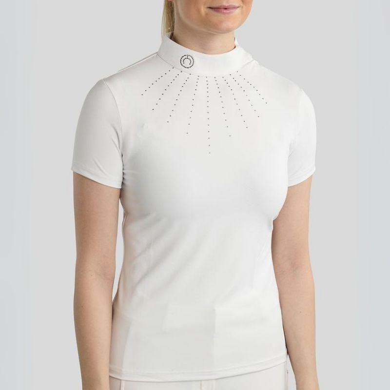 Competition Top MoMina Short Sleeve Gun Metal Crystals White