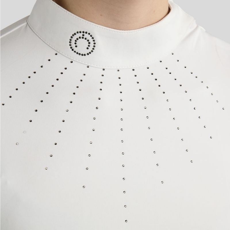 Competition Top MoMina Short Sleeve Gun Metal Crystals White