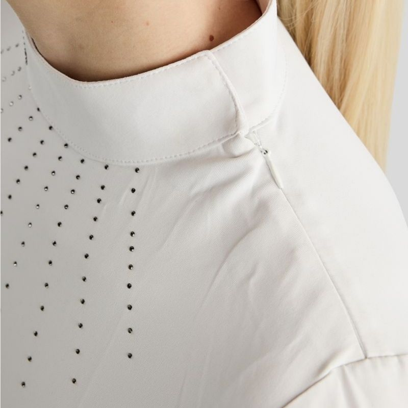 Competition Top MoMina Short Sleeve Gun Metal Crystals White