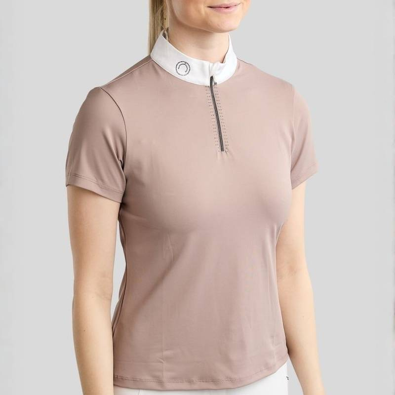 Competition Top MoMaddy Short Sleeve Gun Metal Crystals Pearl Grey