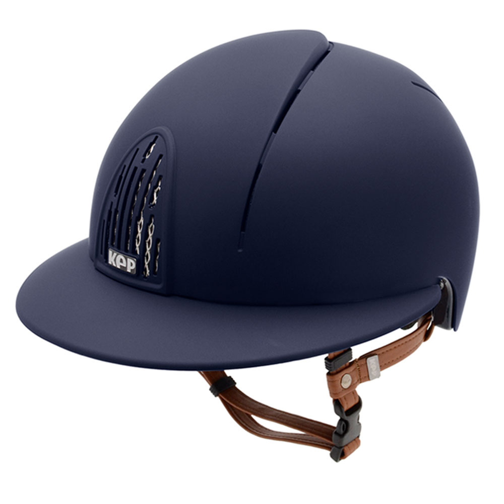Riding Helmet Cromo Smart Polo Matt Beige Chinstrap Navy Blue