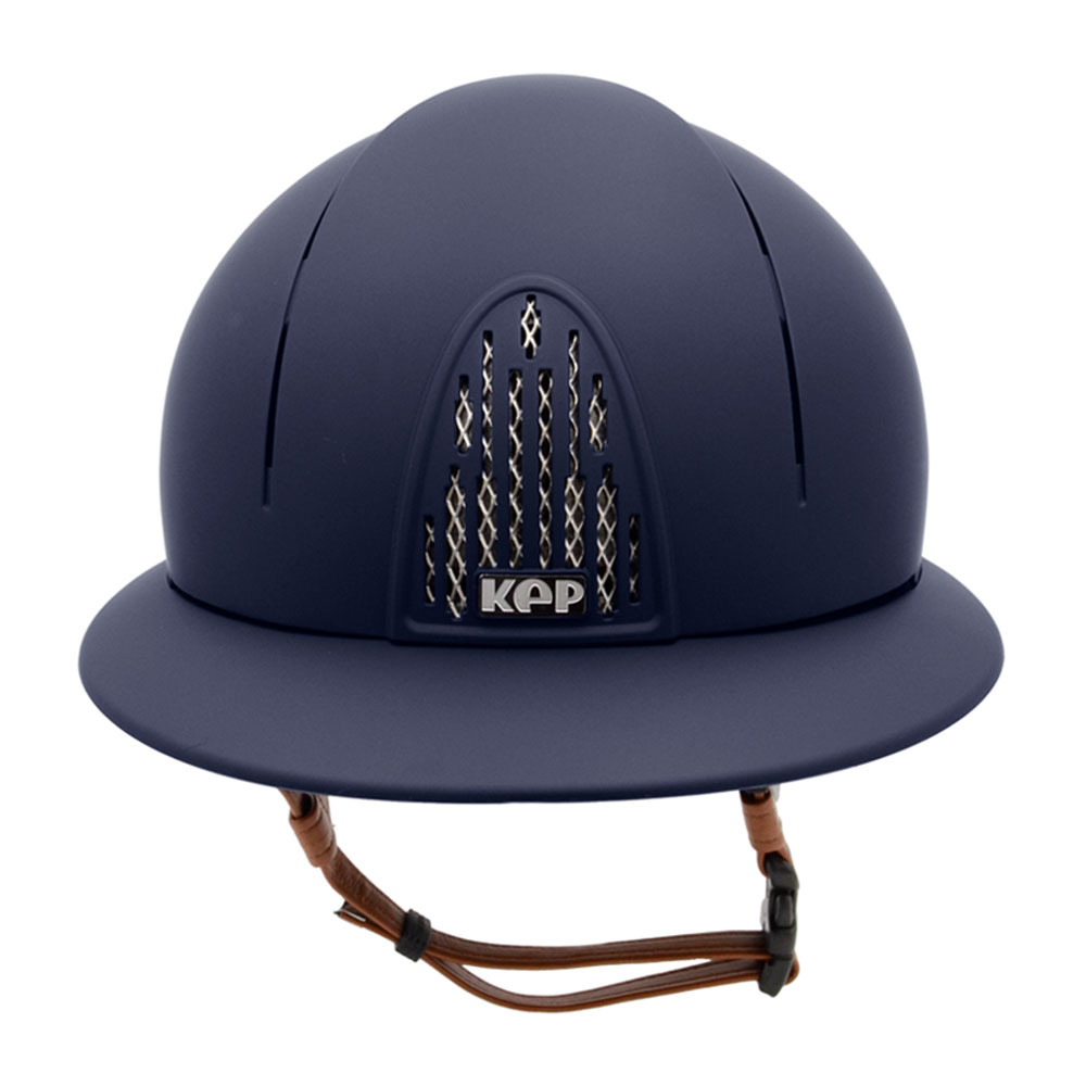 Riding Helmet Cromo Smart Polo Matt Beige Chinstrap Navy Blue