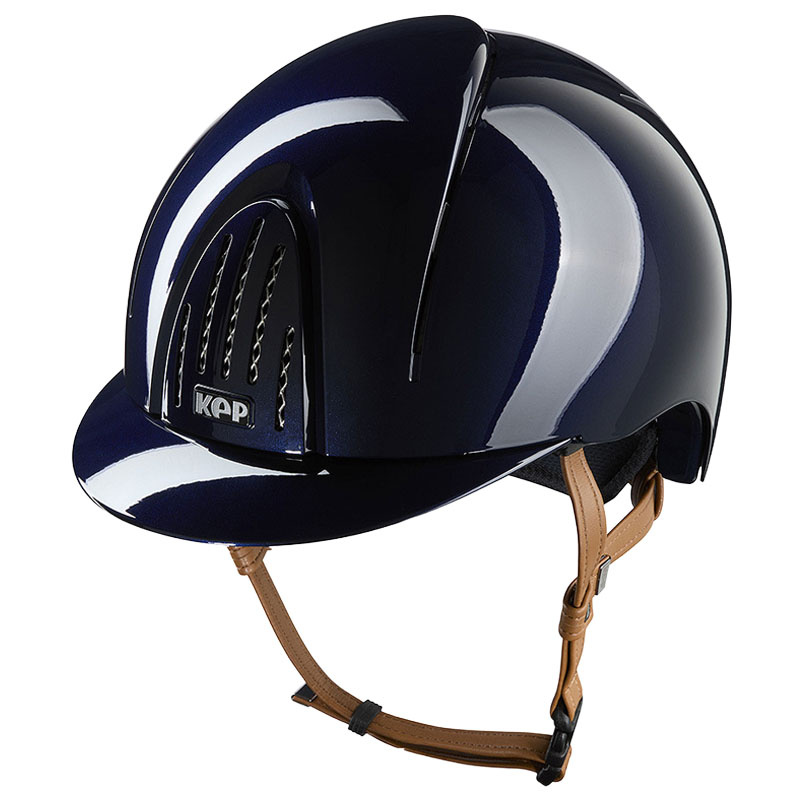 Riding Helmet Smart Nova Metal Polish Beige Strap Navy Blue