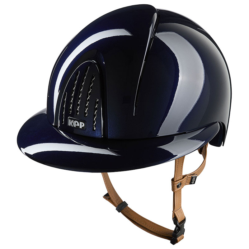 Riding Helmet Smart Nova Metal Polish Polo Beige Strap Navy Blue
