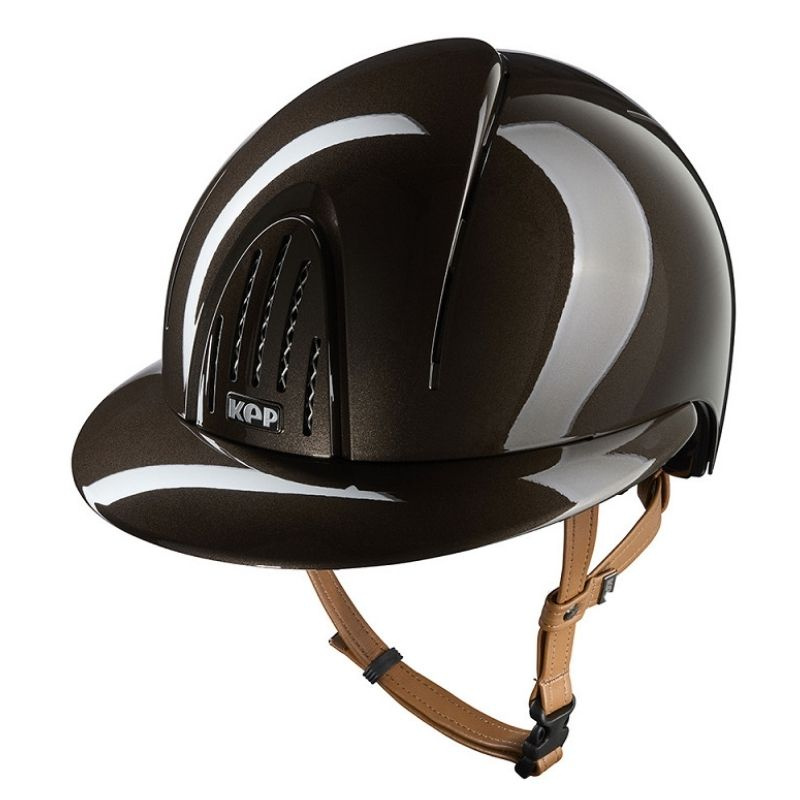 Riding Helmet Smart Nova Metal Polish Polo Beige Strap Brown